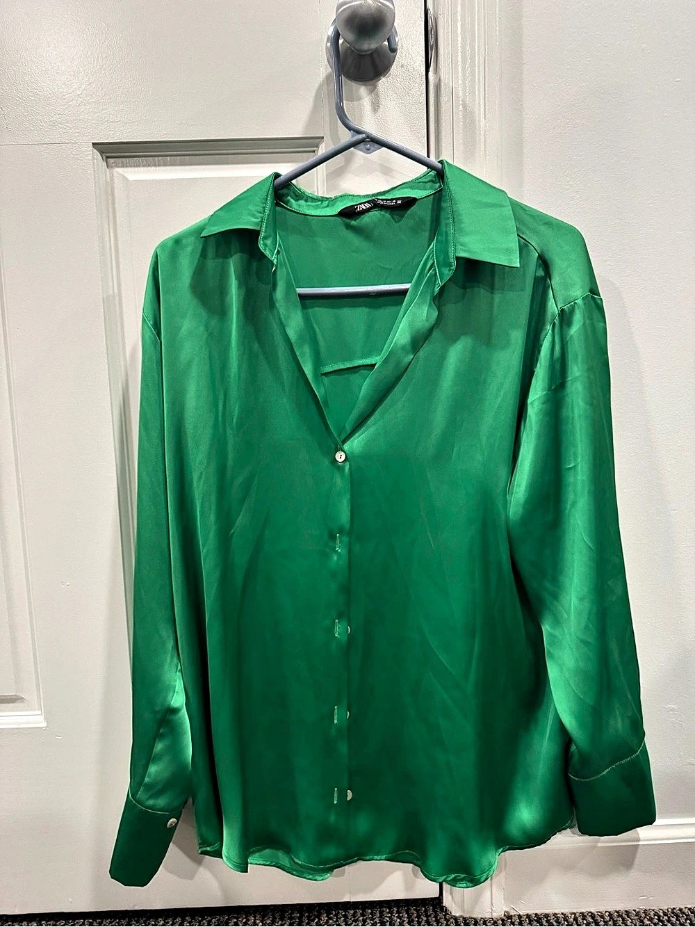 Zara Green Button Down Blouse Size Medium Like New